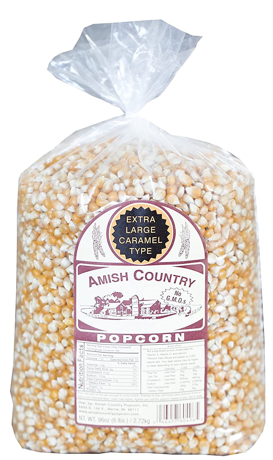 Amish Country Popcorn | 6 Lb Extra Large Caramel Type Kernels | Old Fashioned, Non GMO, Gluten Free, Microwaveable and Kosher (6 lb Bag)