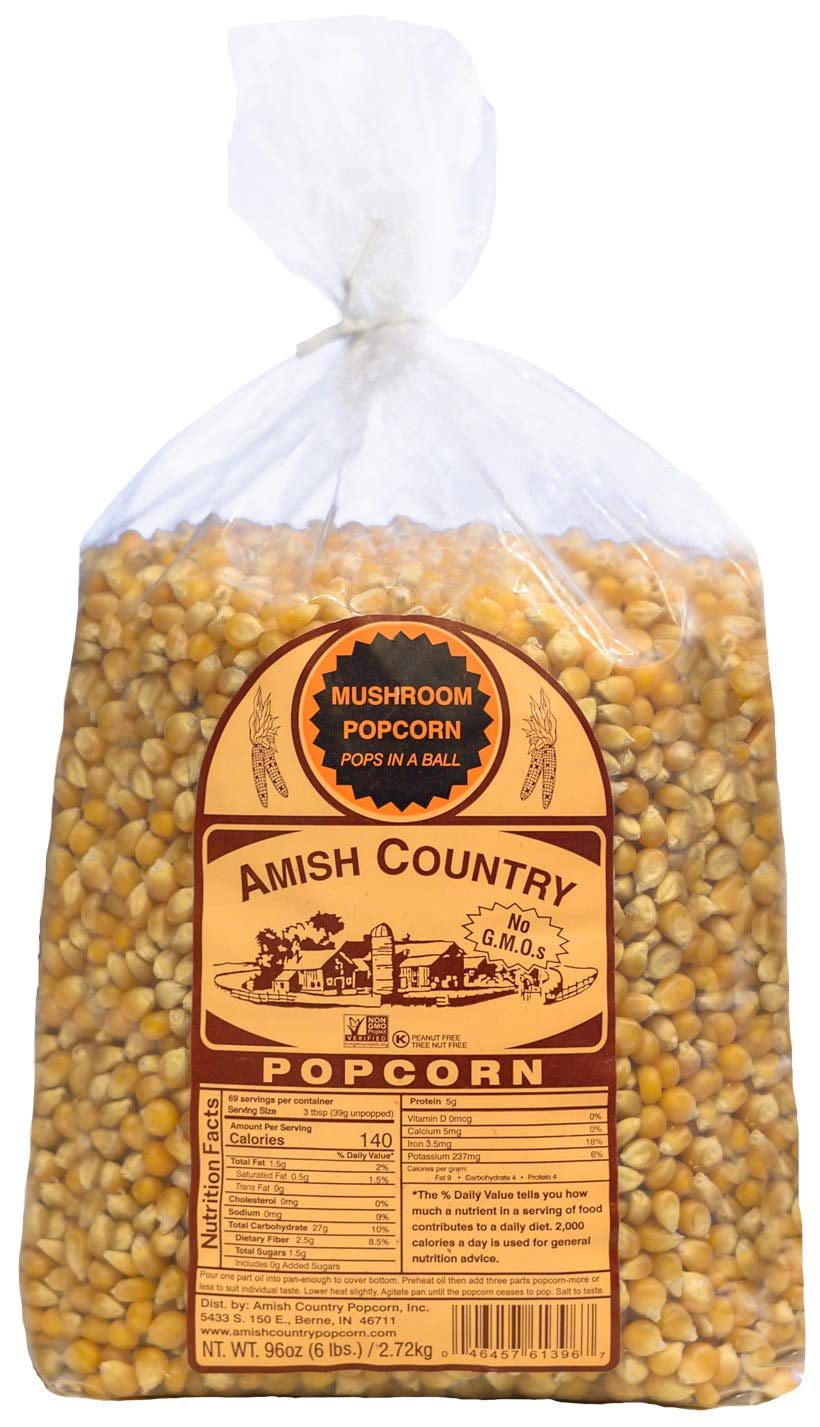 Amish Country Popcorn 6 lb Bag Mushroom Popcorn Kernels Old Fashioned, NonGMO and Gluten
