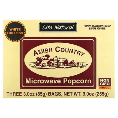 Amish Country Popcorn, Microwave Popcorn, Lite Natural, 3 Bags, 3 oz Pack of 3