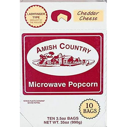 Amish Country Popcorn | Old Fashioned Microwave Popcorn | 10 Bags Cheddar Cheese Ladyfinger | Non-GMO, Gluten Free, Microwaveable and Kosher (10 Bags) …