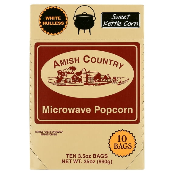 Amish Country Popcorn | Old Fashioned Microwave Popcorn | Old Fashioned, Non-GMO and Gluten Free (Sweet Kettle White Hulless, 10 Bags)