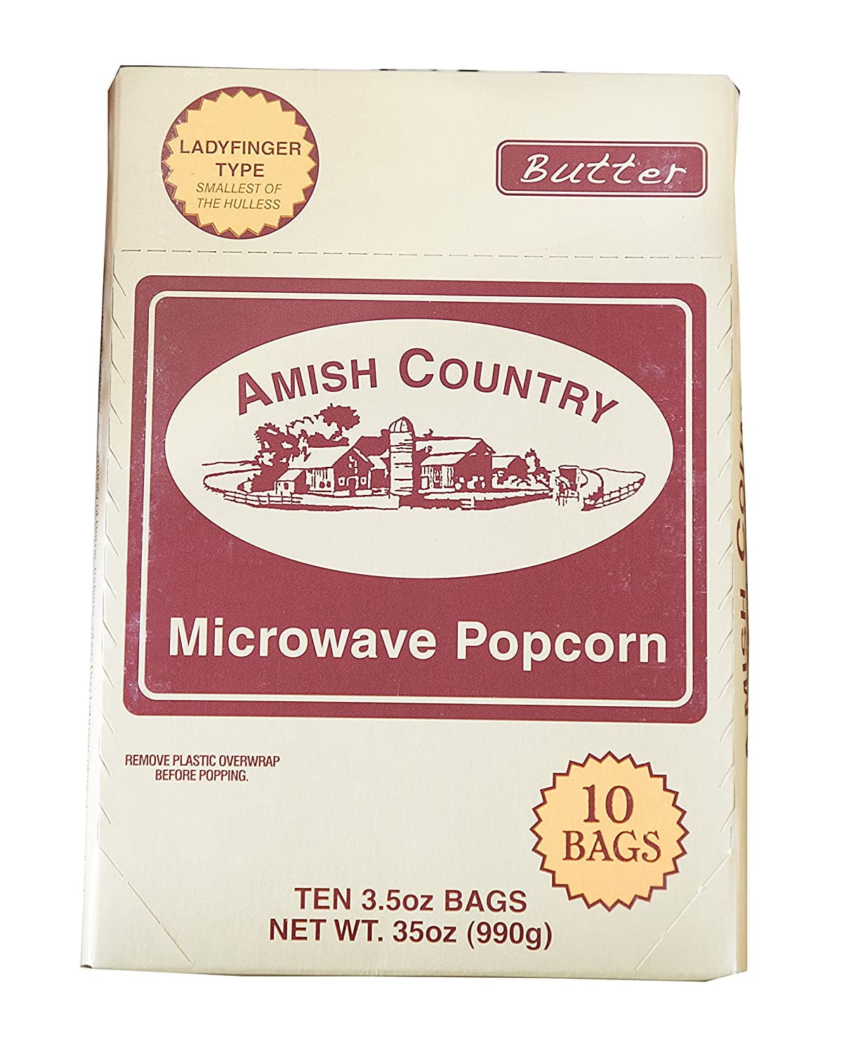 Amish Country Popcorn | Old Fashioned Microwave Popcorn | Old Fashioned with Recipe Guide (Ladyfinger Butter, 10 Bags)