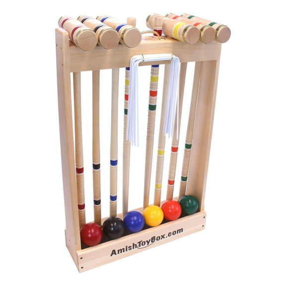 Amish-Crafted Deluxe Maple-Wood Croquet Game Set, 6 Player 28" Handles