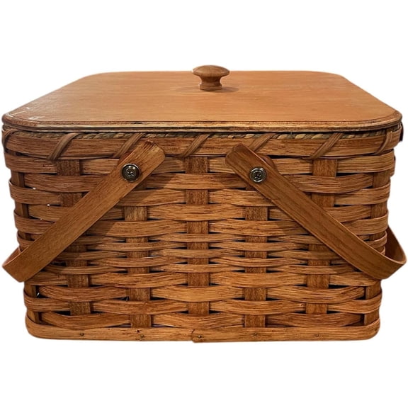 Amish Double Pie Carrier Square Oak Handmade Gingerich Style Basket Swinging Handles (NATURAL)