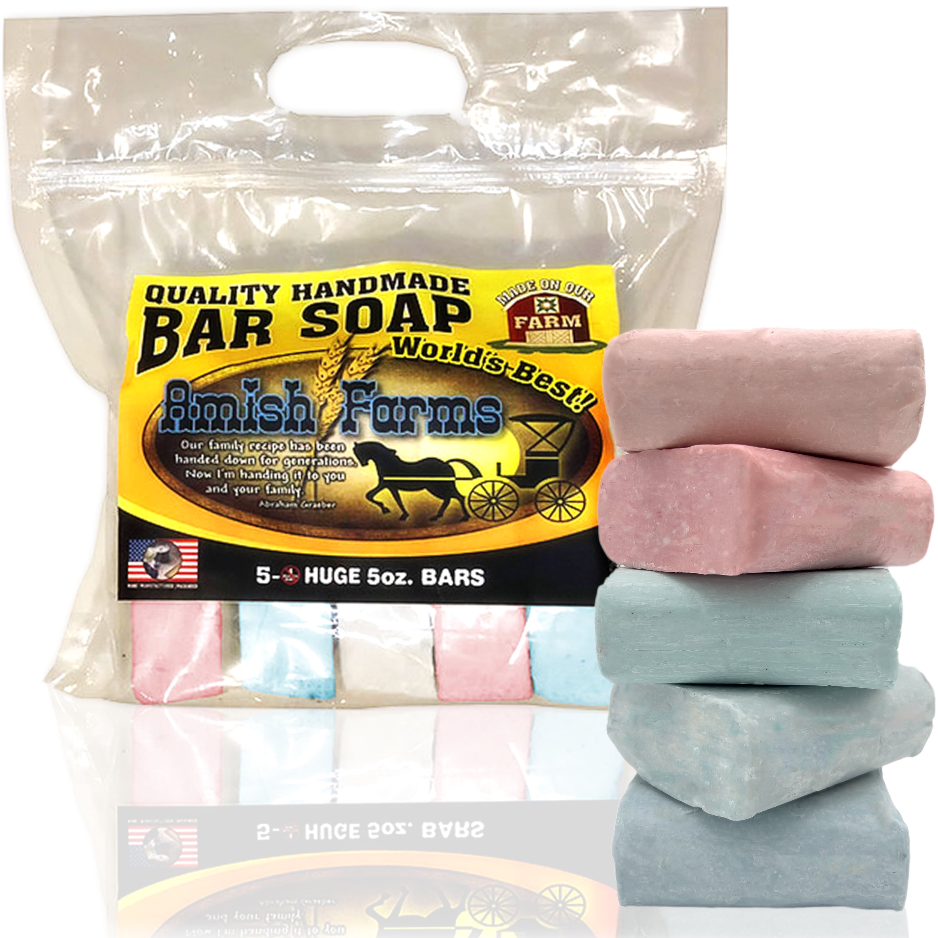 *Amish Farm Worlds Best Quality Bar Soap (Pack of 5) each Bar approx  3”x3”x1.25”