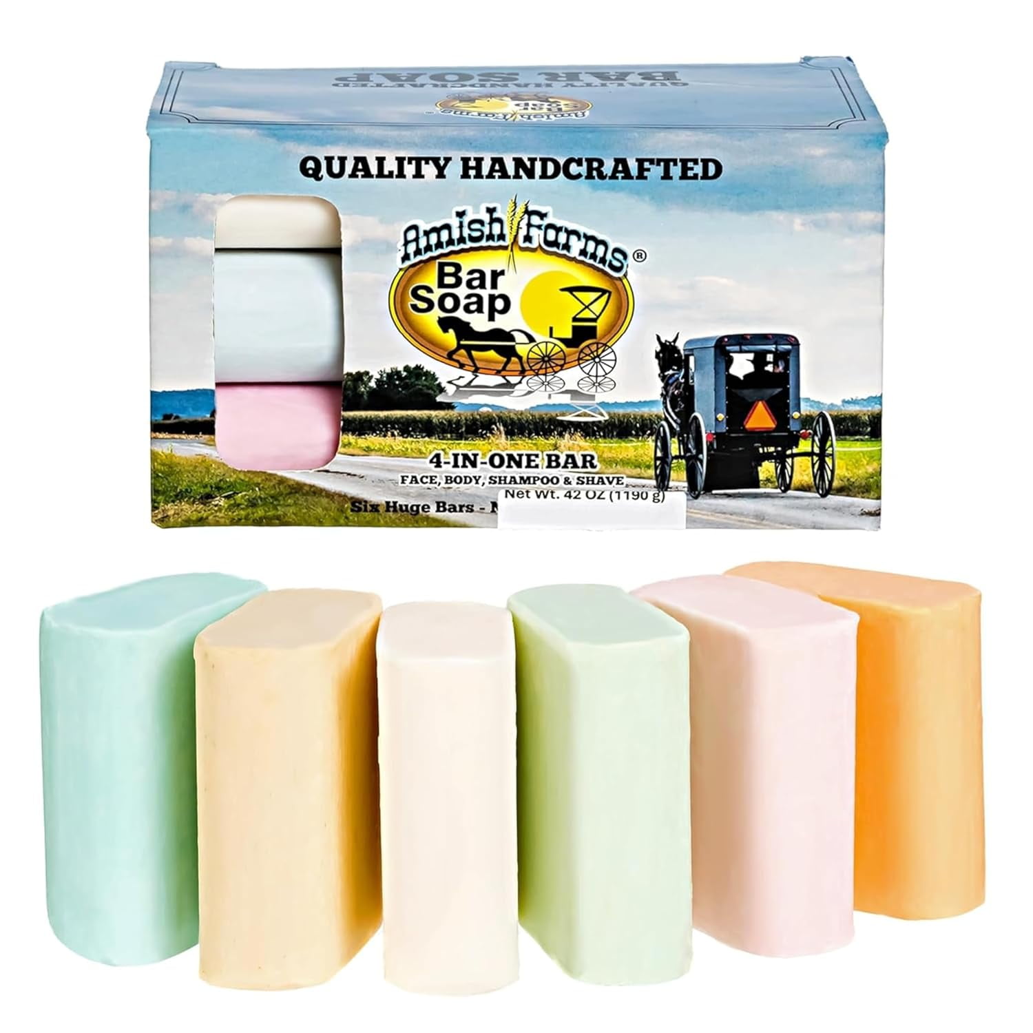 Amish Farms Paraben-Free, Hypoallergenic Moisturizing Bath Bars for Sensitive Skin with Natural Bentonite Clay - Made in USA (6 Pack)