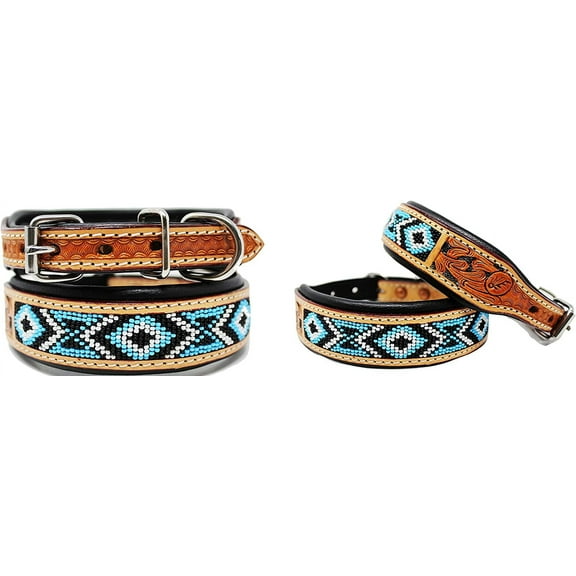 Amish Hand Tooled 100% Cow Leather Canine Puppy Dog Collar Soft Adjustable 6058