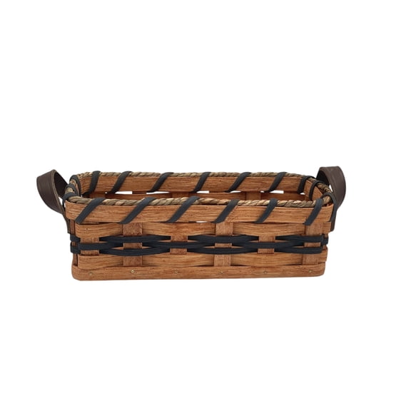 Amish Handmade Cracker Basket Server With Solid Oak Bottom and Leather Handles (Blue)