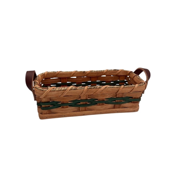 Amish Handmade Cracker Basket Server With Solid Oak Bottom and Leather Handles (Green)