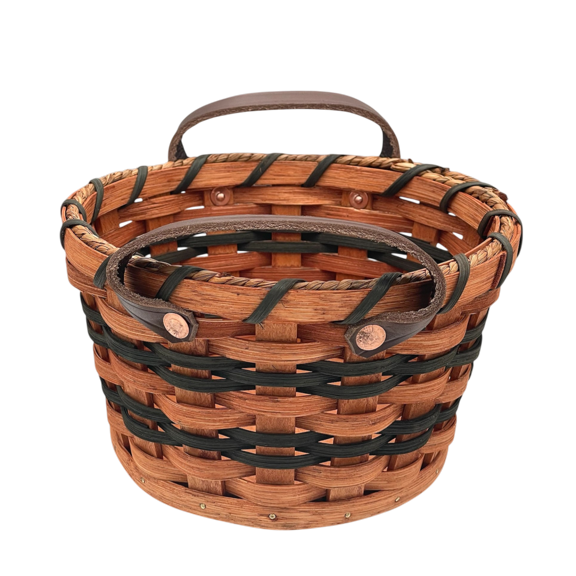 Amish Handmade Key and Mail Basket With Solid Oak Bottom and Leather Handles (Green)