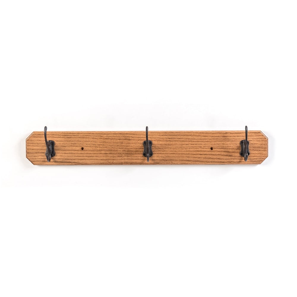 Amish Handmade Oak Wall Mount Board Space Saving Coat Rack 3 Metal Hook
