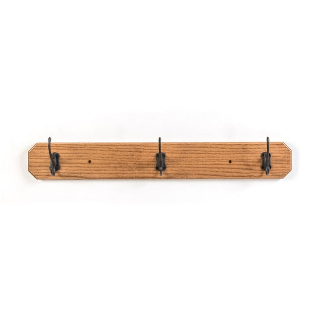 Amish Handmade Oak Wall Mount Board Space Saving Coat Rack 3 Metal Hook