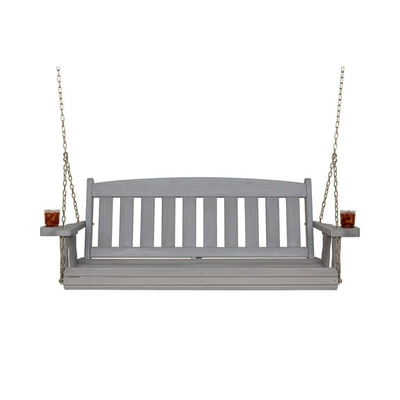 Amish Heavy Duty 800 Lb Mission Treated Porch Swing with Hanging Chains (4 Foot, Semi-Solid Grey Stain)