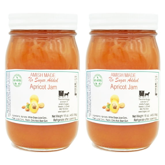 Amish Jam - No Sugar Added - 16 Oz Jar (Apricot 2 jars)