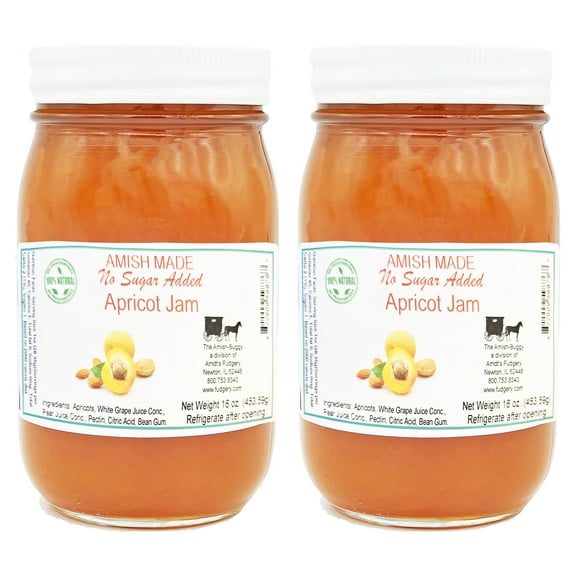 Amish Jam - No Sugar Added - 16 Oz Jar (Apricot 2 jars)