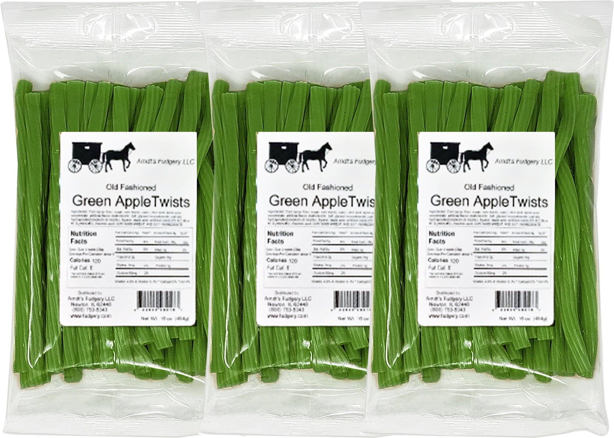 Amish Licorice Twists - Three 16 Oz Pkgs - Green Apple