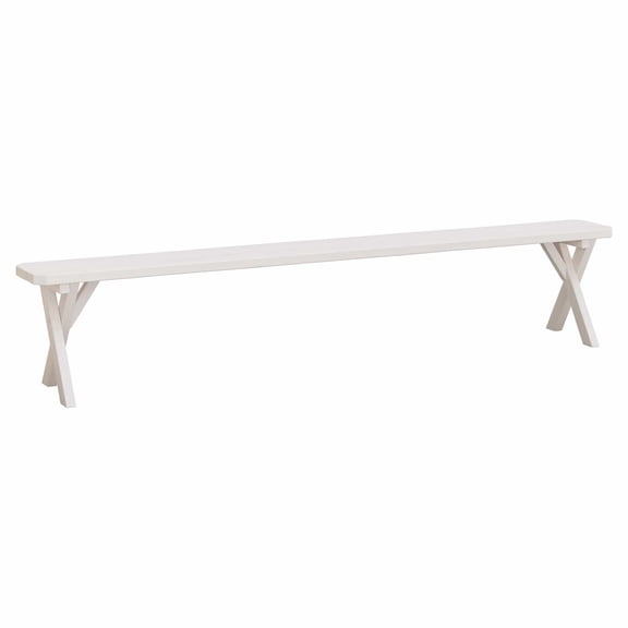 Amish Made 8 Foot Spruce Crossleg Outdoor Dining Bench in White Stain - Wooden Bench Handcrafted in the USA