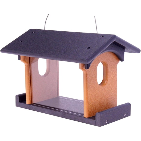 Amish-Made Bluebird Feeder, Eco-Friendly Poly Lumber Hanging Blue Bird Feeder Black and Cedar