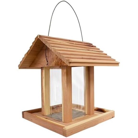 Amish Made Cedar Hopper Feeder with Seed Cylinder$$Garden & Patio