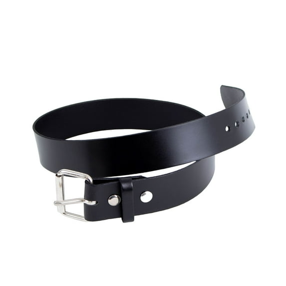 Amish-Made Cowhide Casual Leather Belt, Chrome Buckle and Snaps, 1/8" Thick and 2" Wide, Black, 50"