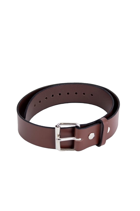 Amish-Made Cowhide Casual Leather Belt, Chrome Buckle and Snaps, 1/8" Thick and 2" Wide, Brown, 38"