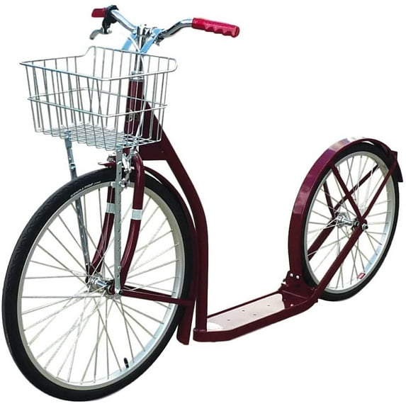 Amish-Made Deluxe Kick Scooter Bike - 24" Front Wheel 20" Rear Wheel -Adult Size Maroon