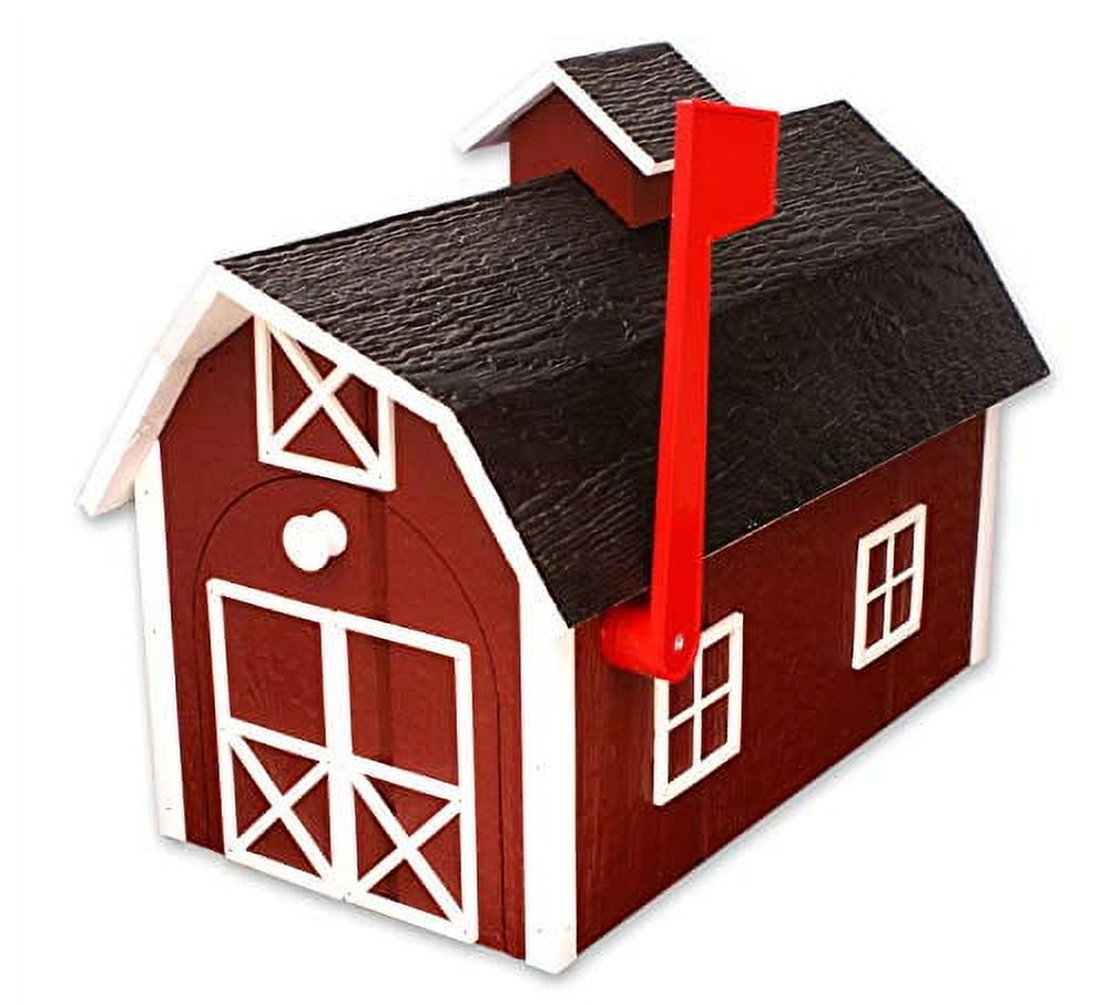 Amish-Made Red and White Wooden Dutch Barn Mailbox