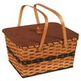 thumbnail image 1 of Amish-Made Hand-Woven Picnic Basket Natural Light Stain with Blue Stripe, 1 of 2