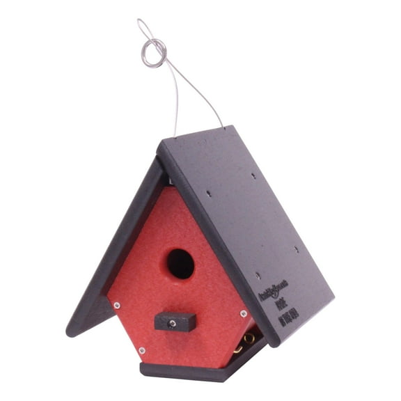Amish-Made Hanging Wren House, Eco-Friendly Poly Lumber Black/Bright Red