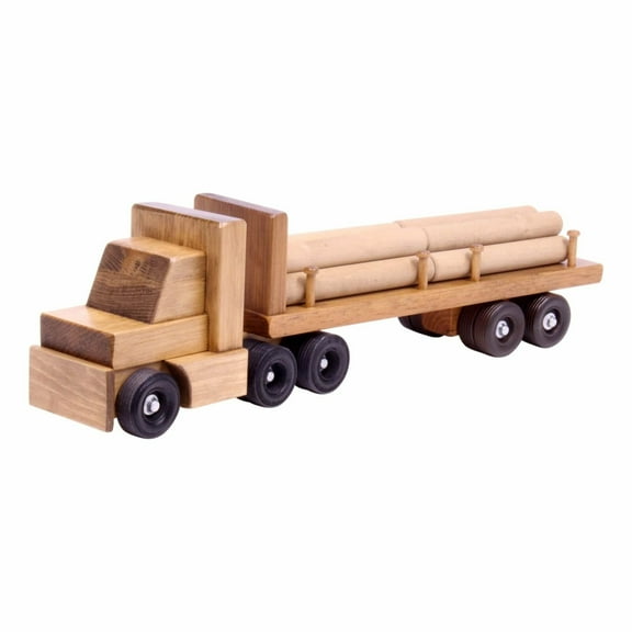 Amish-Made Large Wooden Semi Log Truck & Trailer Toy