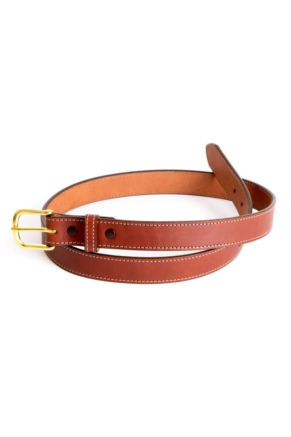 Amish-Made Leather Dress Belt for Business or Everyday Wear, Goldtone Buckle, 1.25 Inches Wide, Brown, 48"