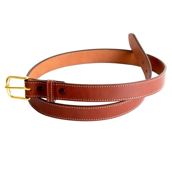 Amish-Made Leather Dress Belt for Business or Everyday Wear, Goldtone Buckle, 1 Inch Wide, Brown, 34"