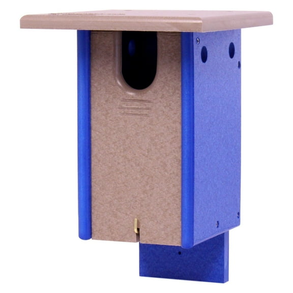 Amish-Made Post-Mount Bluebird House, Eco-Friendly Poly Lumber Weathered Wood/Blue