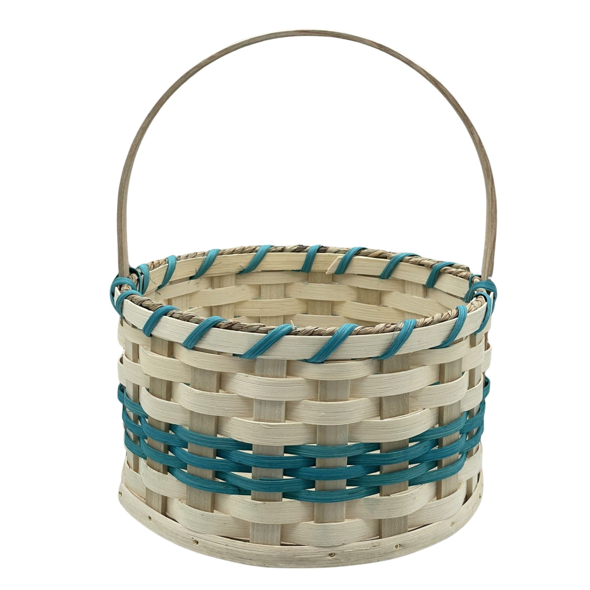Amish Made Small Easter Basket With Solid Oak Bottom and Handle (Turquoise)