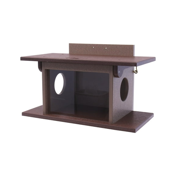 Amish-Made Squirrel House Feeder, Eco-Friendly Poly Lumber Post-Mount Decorative Feeder Milwaukee Brown/Weathered Wood