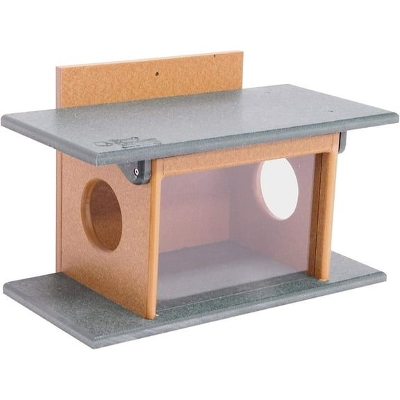 Amish-Made Squirrel House Feeder, Eco-Friendly Poly Lumber Post-Mount Decorative Feeder Turf Green/Cedar