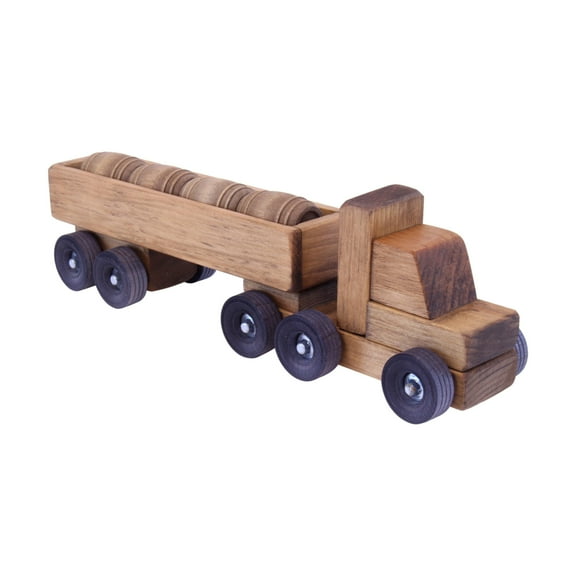 Amish-Made Wooden Barrel Semi Truck Toy
