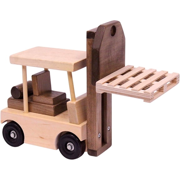 AmishToyBox.com Wooden Forklift Toy With Pallet, Child-Safe Finish, Amish-Made