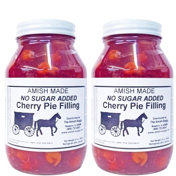 Amish No Sugar Added Cherry Pie Filling, Two 32 Oz Jars