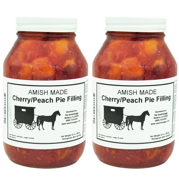 Amish Pie Filling and Topping - (Two - 32 Oz Jars) (Cherry Peach)