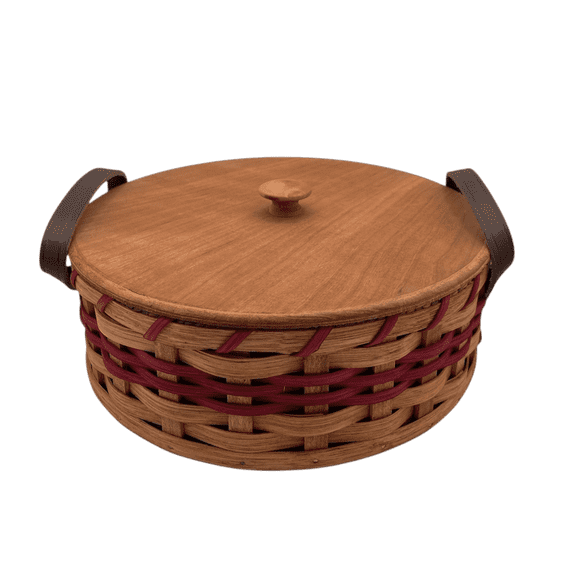 Amish Single Pie Carrier Basket Gingerich Style With Leather Handles (Red)
