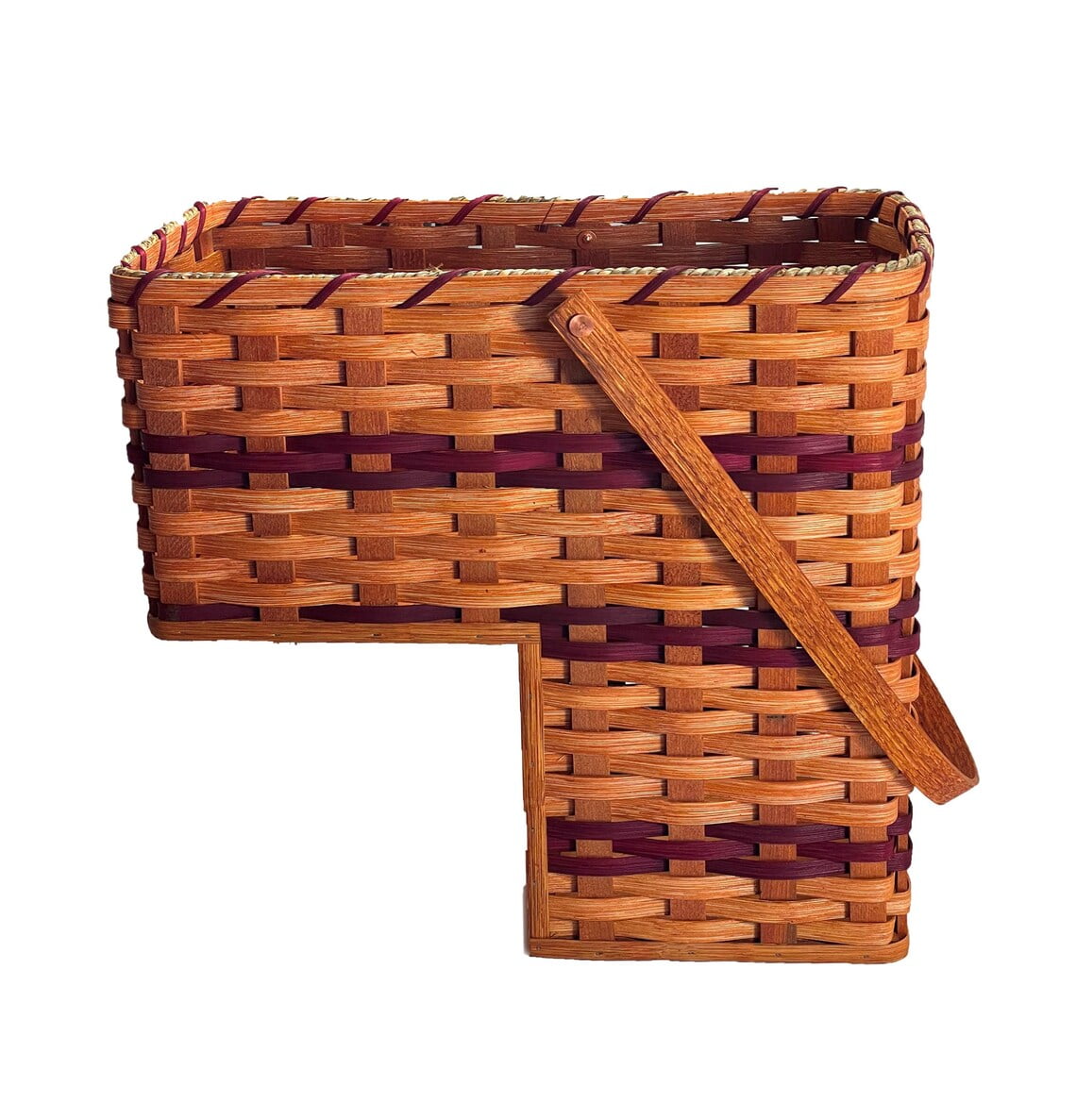 Amish Stair Step Basket Wide (9") Wicker Storage With Swinging Handle