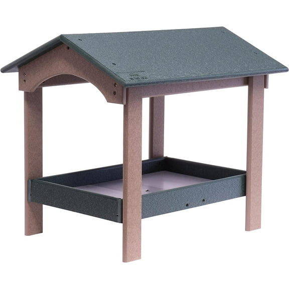 Amish Toy Deluxe Fly-Through Covered Ground Bird Feeder with Screen Mesh Tray, Turf Green
