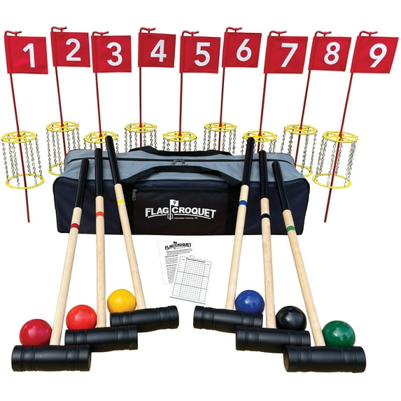 Amish Toy Flag Croquet with Croquet Golf and Mallets, 12 Piece
