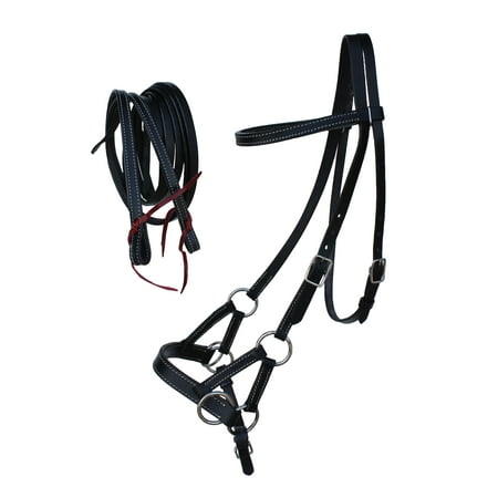 Challenger USA Horse Western Leather Tack Bitless Sidepull Bridle Rein Cob 77RT03BK-C