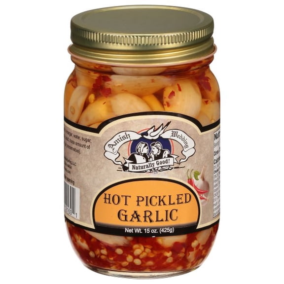 Amish Wedding All-Natural Hot Pickled Garlic 15 Ounces (2 Jars)