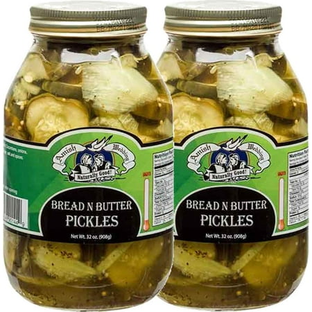 Amish Wedding Foods Bread & Butter Pickles, 2-Pack 32 oz. Quart Jars