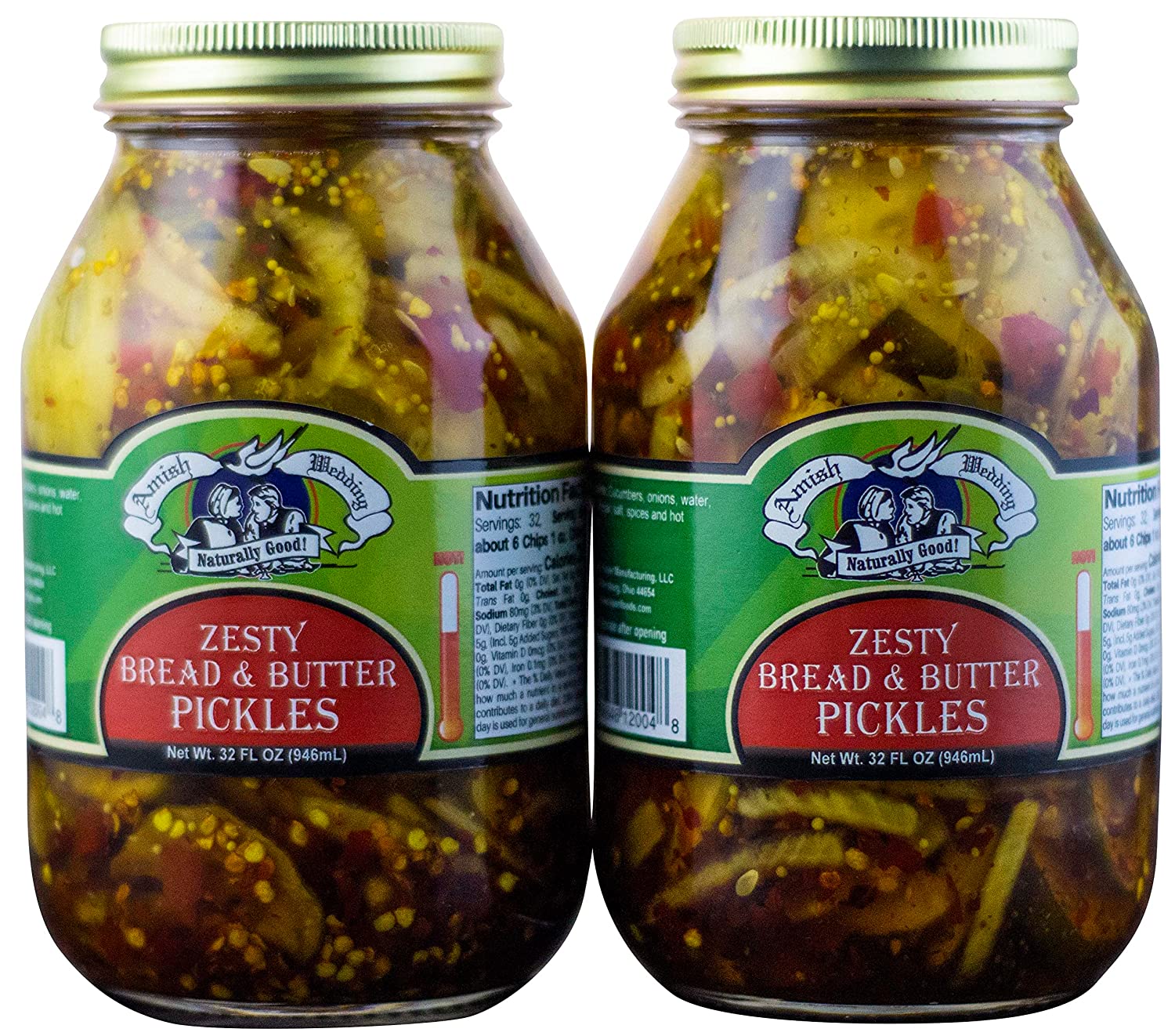 Amish Wedding Foods Bread & Butter Pickles, TWO 32 oz. Quart Jars