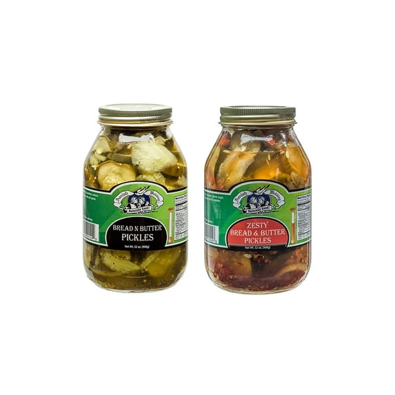 Amish Wedding Foods Bread & Butter and Zesty Pickles 32 oz. Jars Variety 2 pack