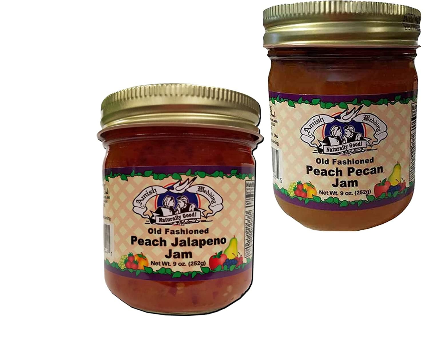 Amish Wedding Foods Peach Jalapeno Jam & Peach Pecan Jam 9 oz.Jars